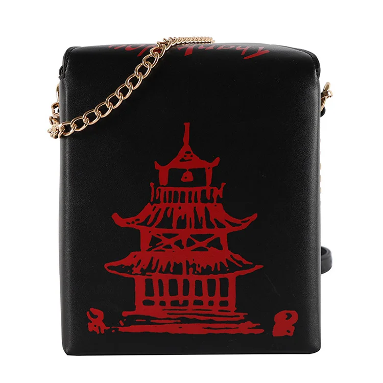 

2020 New Fashion Ladies PU Leather Handbags Red Iron Tower Printing Chain Shoulder Bag, Black,pink, green ,sliver, red