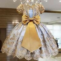 

Guangzhou Popular Sell Red Bow Kids Wedding Flower Girls Dress Little Baby Girl Birthday Dress