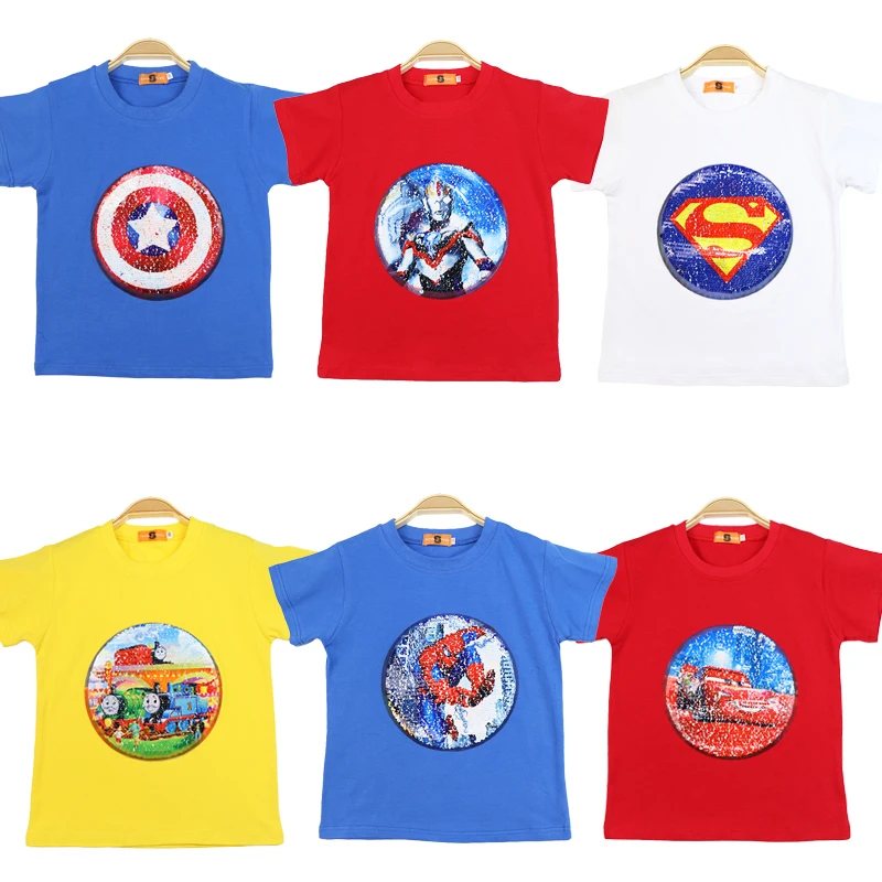 

Summer Boys T-shirt Spiderman Clothing 1 Piece Of Sequins Change Graphics Cotton Fashion Children's Kids Tops 3-8 Y