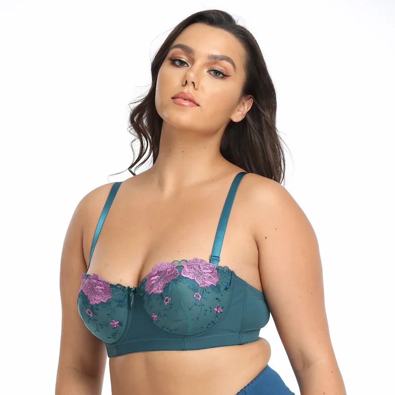 

New Sexy Women Embroidered Gathering Big Breast Bras Plus Size Adjustable Underwear 38 Bra Size, 7 colors