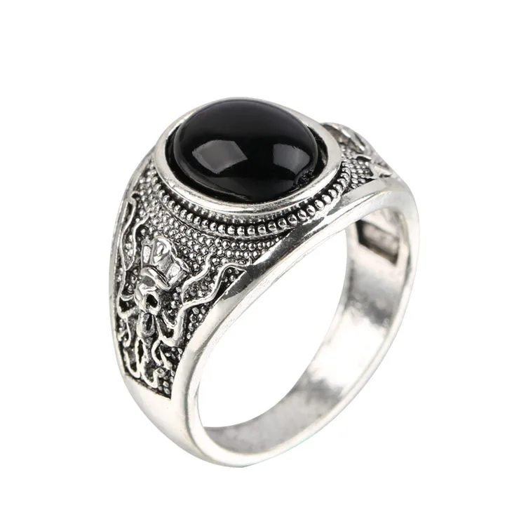 

Wholesale Silver 925 Black Onyx Prong Men's Turkish Ring With Natural Stone Jewelry