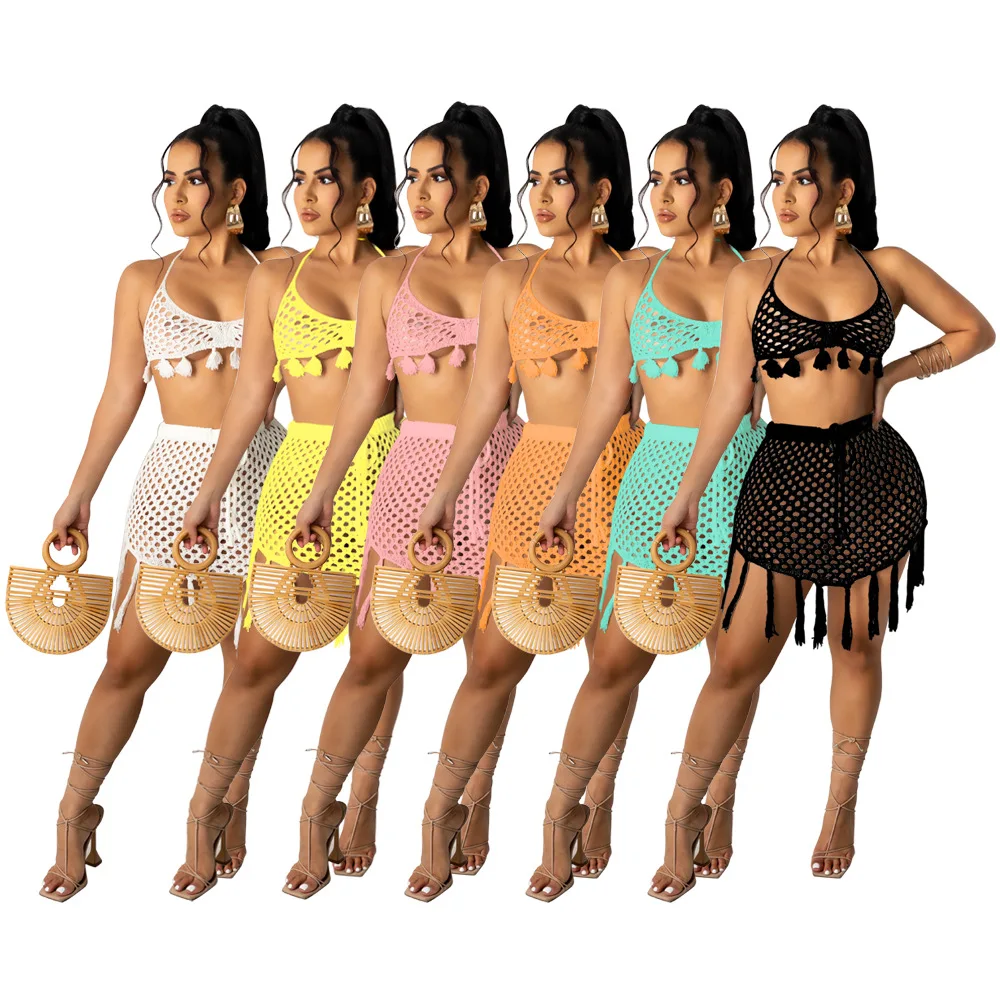 

MD-20042614 2021 New Arrivals Sexy 2 Piece Set Women Crochet Swimsuits Beachwear Women's Skirts Two Piece Clothing