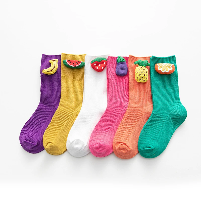 

High quality of children socks 3D fruits pattern socks baby candy color crew socks