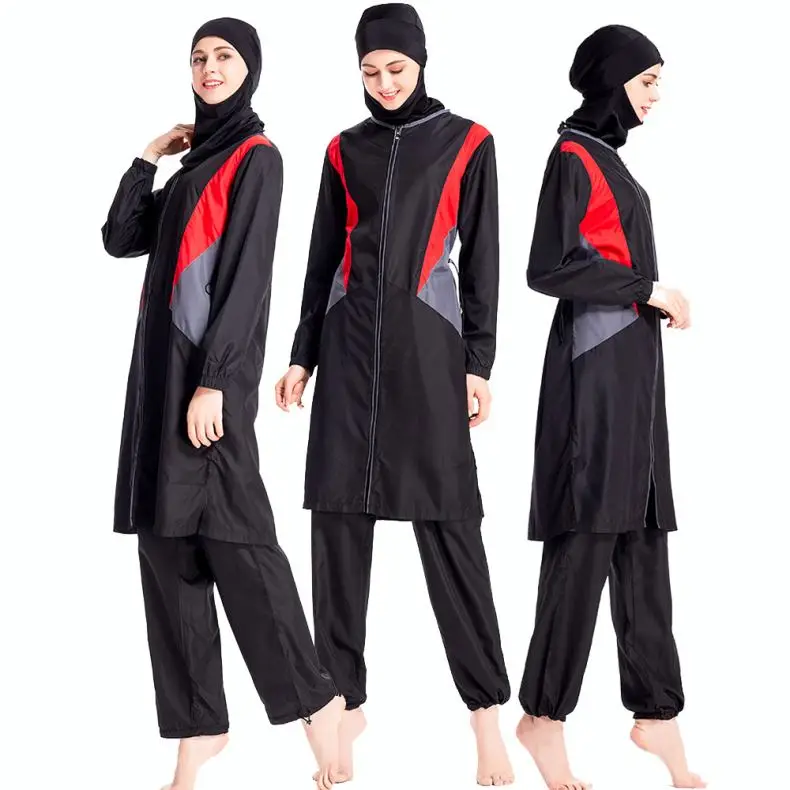 

Islamic swimwear ladies conservative sunscreen Patchwork Three pieces muslim swimsuit, As shown or customized