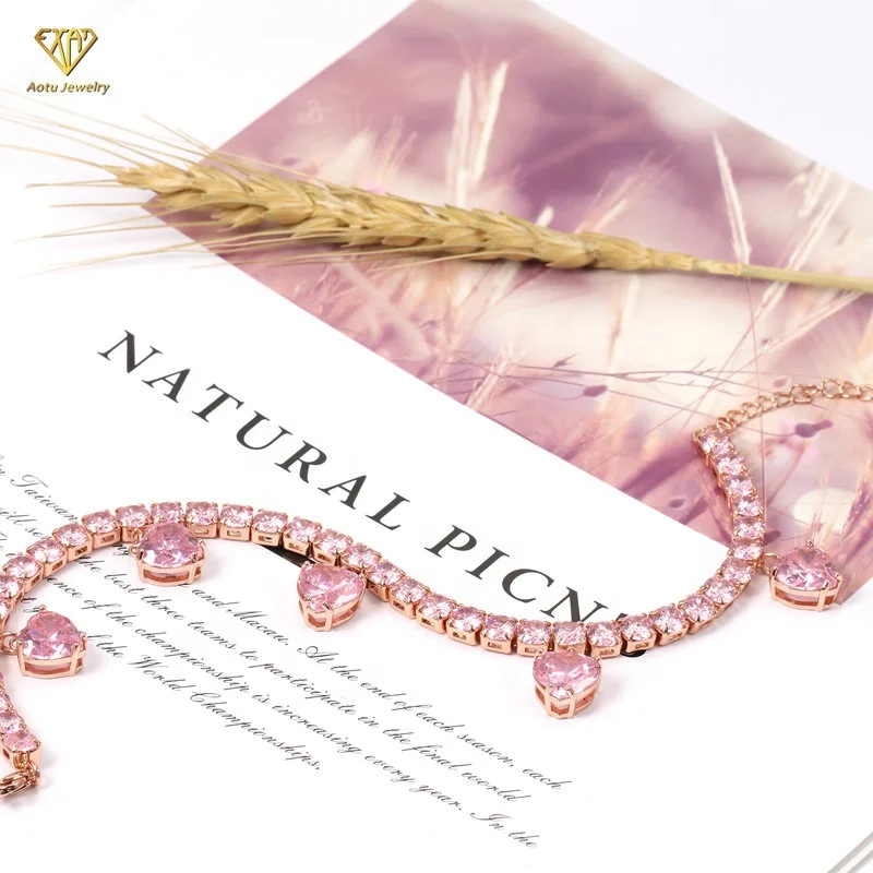 

New Design Anklet Jewelry 3mm 5mm Pink Cubic Zirconia Heart Diamond Tennis anklet bracelet women jewelry