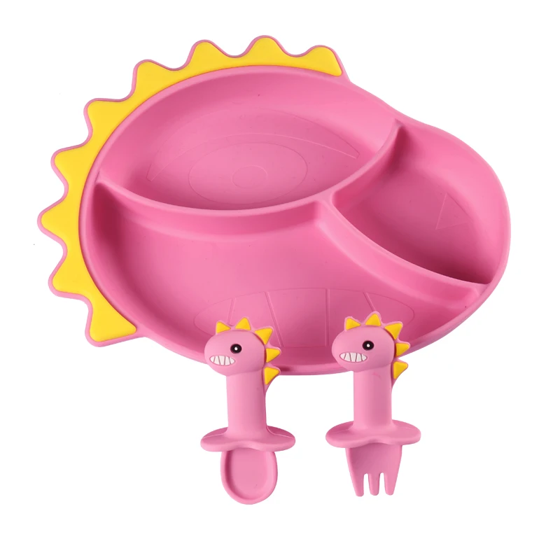 

Dinosaur Shape Silicone Plate for Baby with Suction Baby Toddler Self Feeding Training Eating Dishes Supplies