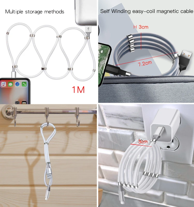 2020 Newest 12Pcs Magnets Usb Charging Cable 1M Supercalla Organizing Easy Coil Magnetic Self Winding Cable - ANKUX.COM