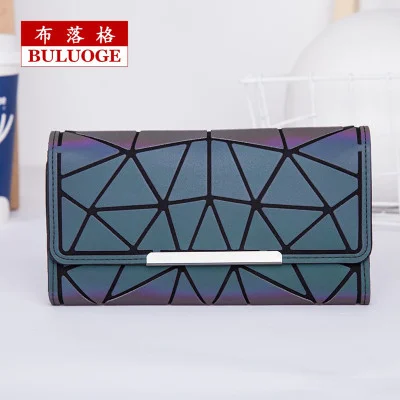 

Luminous Pu Leather Zipper Women Wallet Handbags Long Geometric Lady Purse