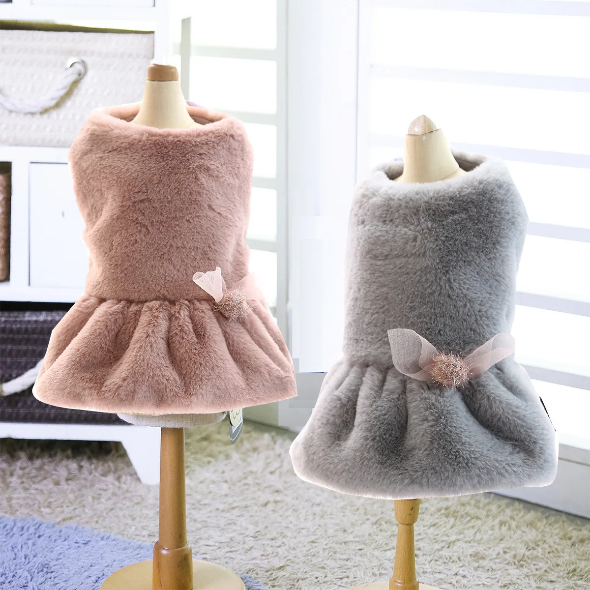 

Autumn and winter pet padded jacket pet clothes and accessories dog clothing Pet plush princess dress, White