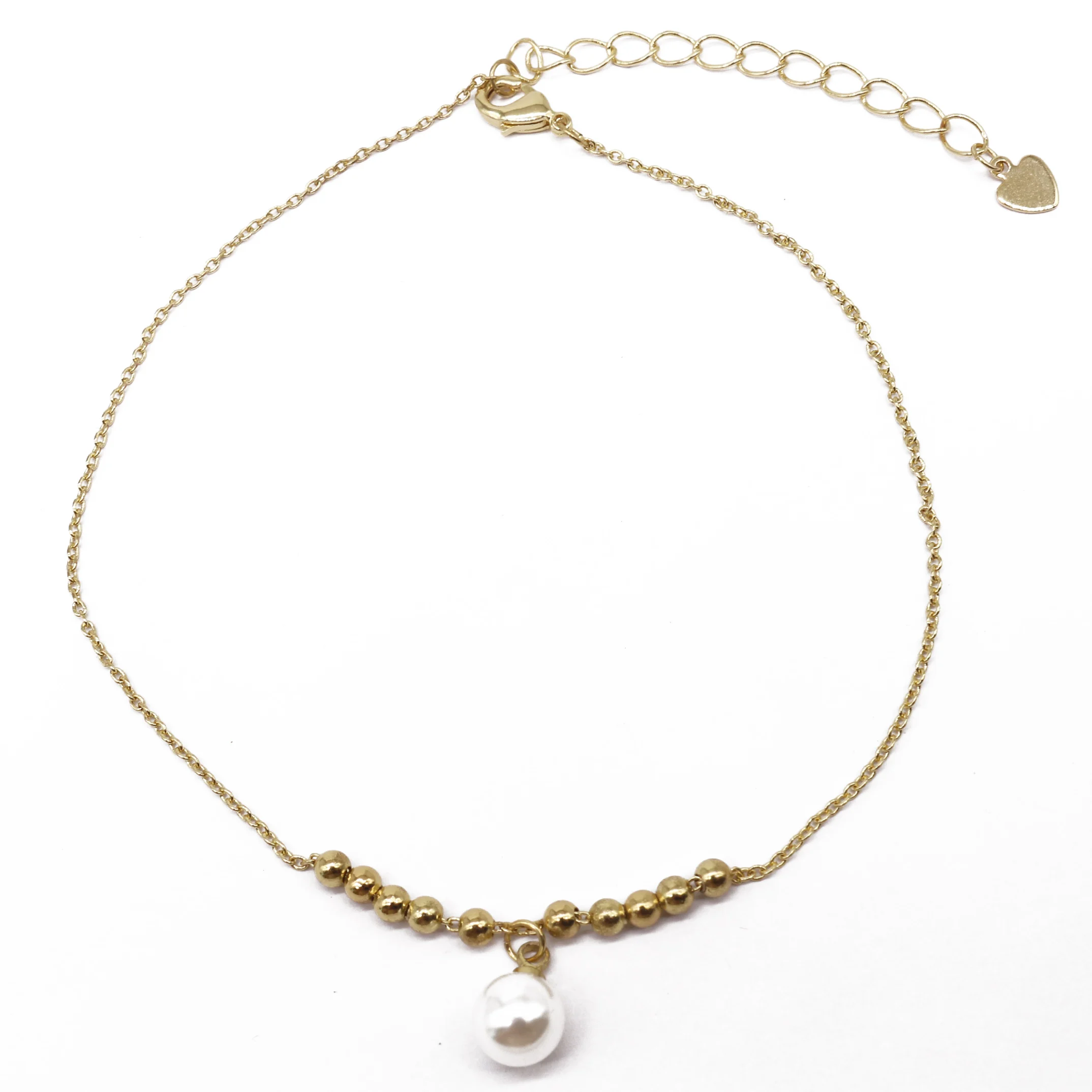 

Gaby alloy Chain Anklets Gold Plated Pearl Charm Dangling Anklet For Women body jewelry, Gold color