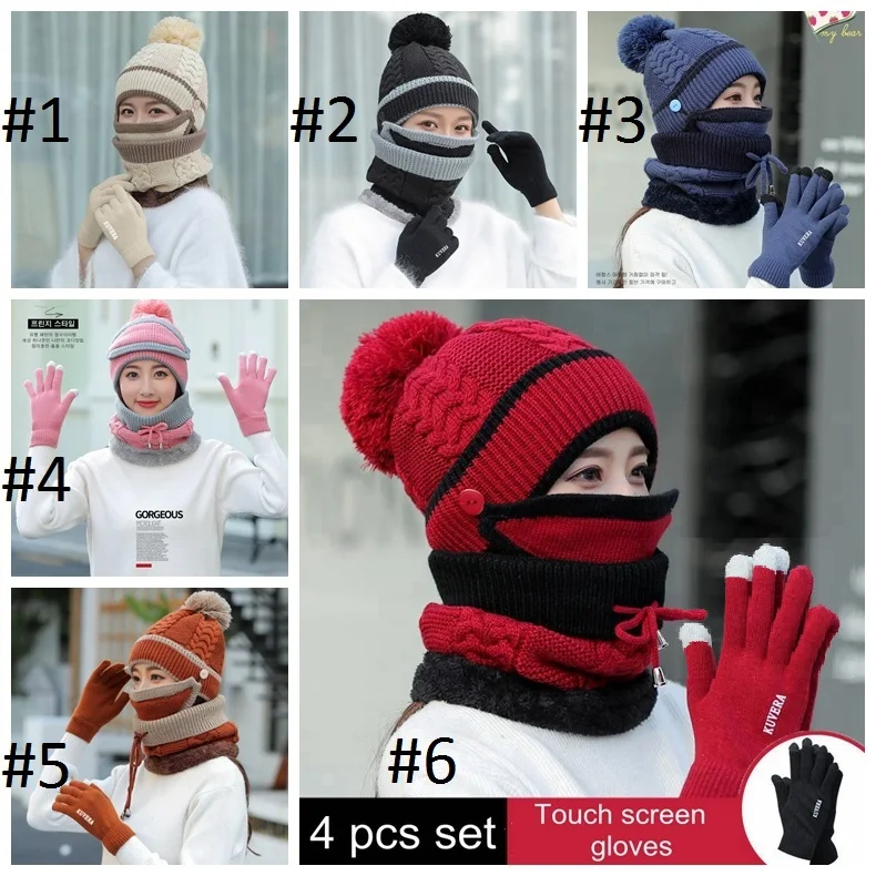 
Q512 Custom High Quality Infinity Scarf Hat Glove Set Fleece Lined Scarves Pom Beanie Hats Touch Screen Gloves Winter Hats 