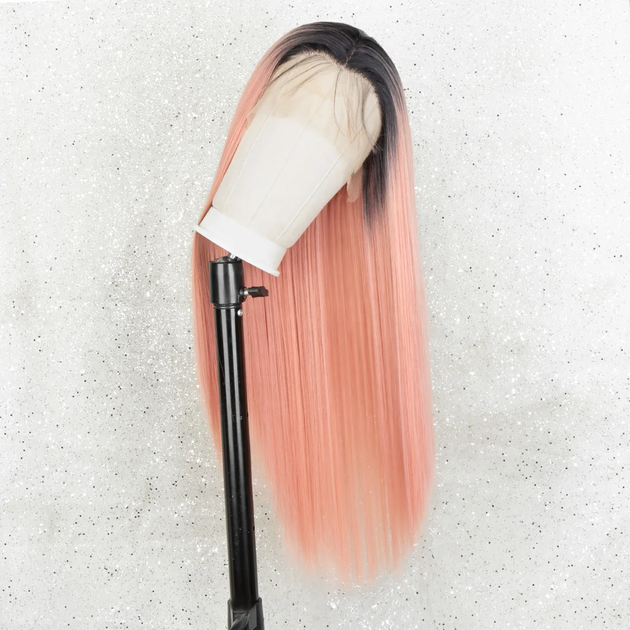 

Aliblisswig 24" Long Straight Wholesale Heat OK Ombre Pink Synthetic Lace Front Wig Glueless Lace Front Synthetic Hair Wigs, Dark root ombre pastel pink 2 tone lace front wigs