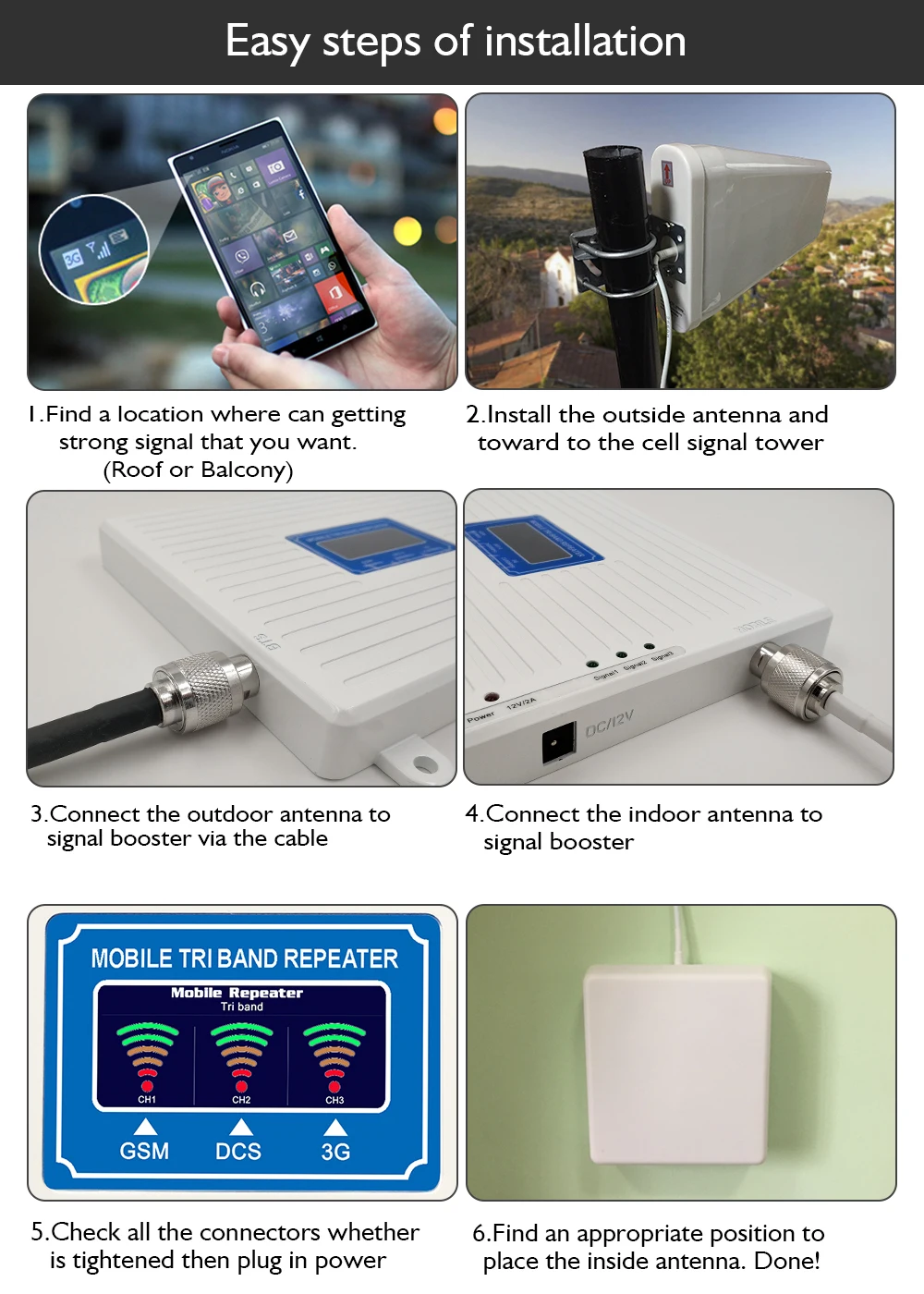 Cell Tower External Antenna Landline Phone Signal Booster Cell
