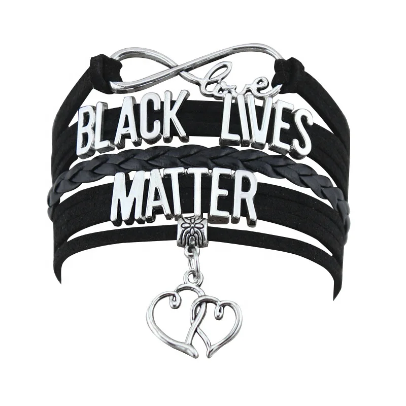 

Amazon Hot Selling Handmade Wave Leather Bracelets For Men Heart Pendant Black Lives Matter Charms For Bracelets