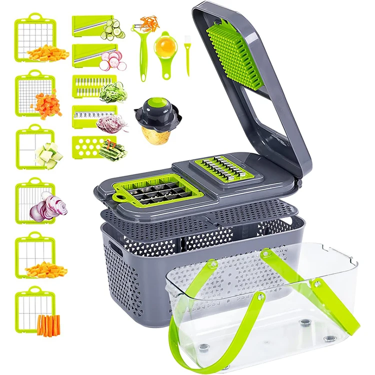 Best Sell 22 in 1 Hand Held Multifunctional Onion Cutter Fruits Slicer Potatoes Peeler Manual Vegetable Chopper