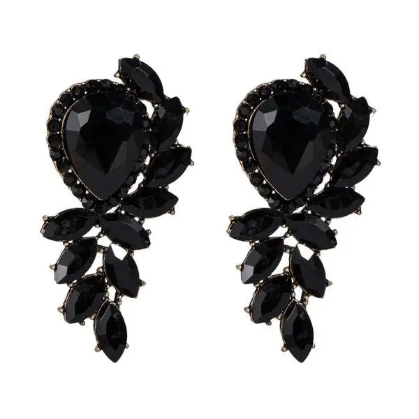 

Hot Sale Black Acrylic Crystal Teardrop Gemstone Flower Earrings Jewelry For Women, Colorful