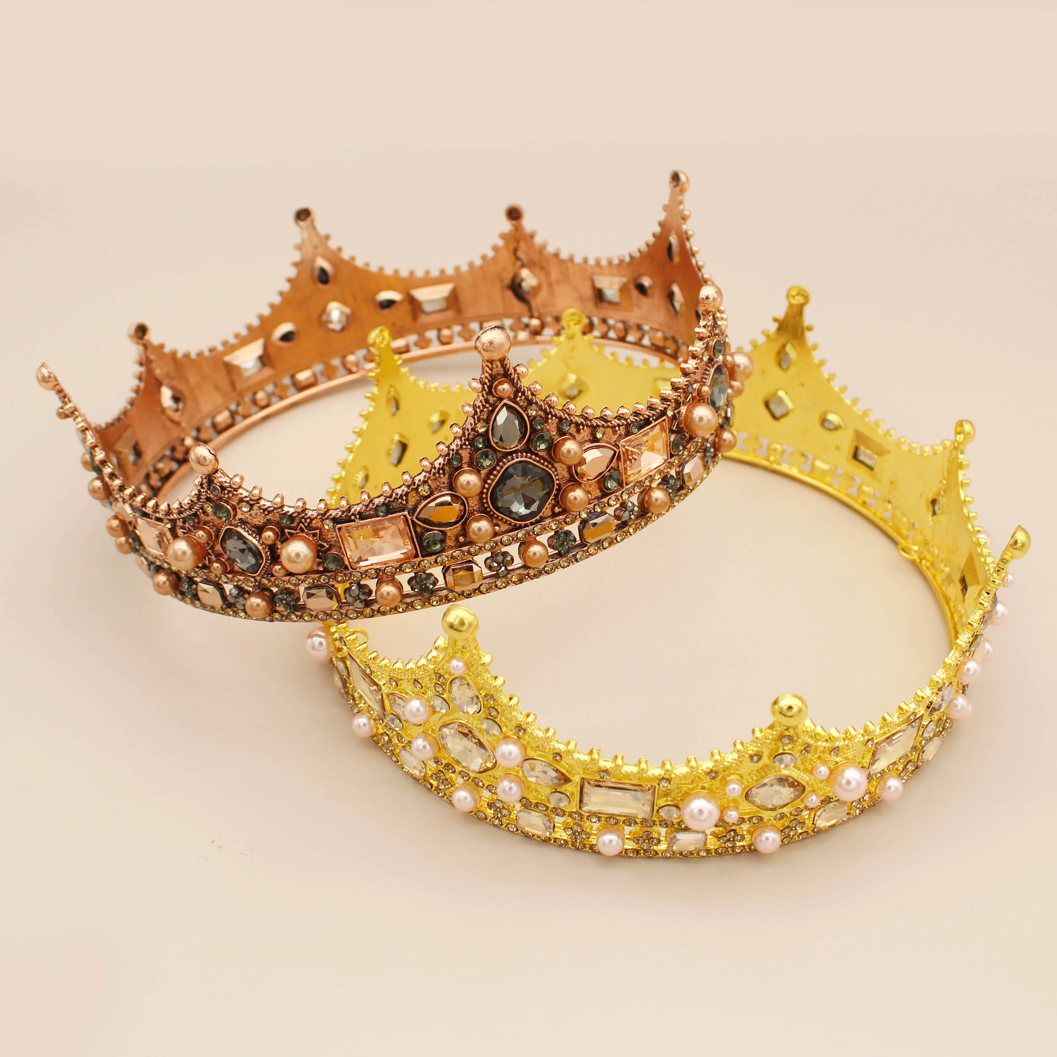 

Jachon Kings Crown For Men Crown Royal Costume Accessory Prom Baroque Vintage Crystal Pearl Tiara For Bridal Wedding