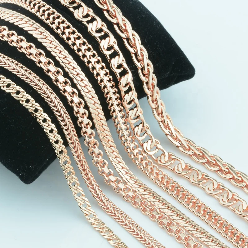 

13 Style Mens Womens 585 Rose Gold Color Chain Herringbone Curb Necklace Fashion Jewelry 20inch 24inch