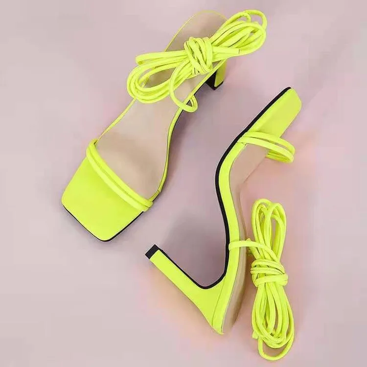 

Summer Trendy Fancy Tie Up Sandals Sexy Women's Pumps Square Toe High Heel Shoes Big Size, Picture