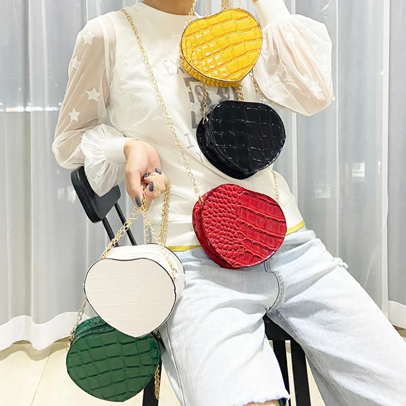 

Designer Heart Shaped Cute Girl Small Chain Shoulder Bags Handbags Kids Crossbody Bags mini bags for ladies, White,yellow,red, green,black