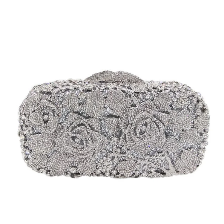 

Floral Diamond Evening Bags Bridal Handbag Lady Chains Small Shoulder Bag Weding Prom Crystal Clutch Bags, 3 colors