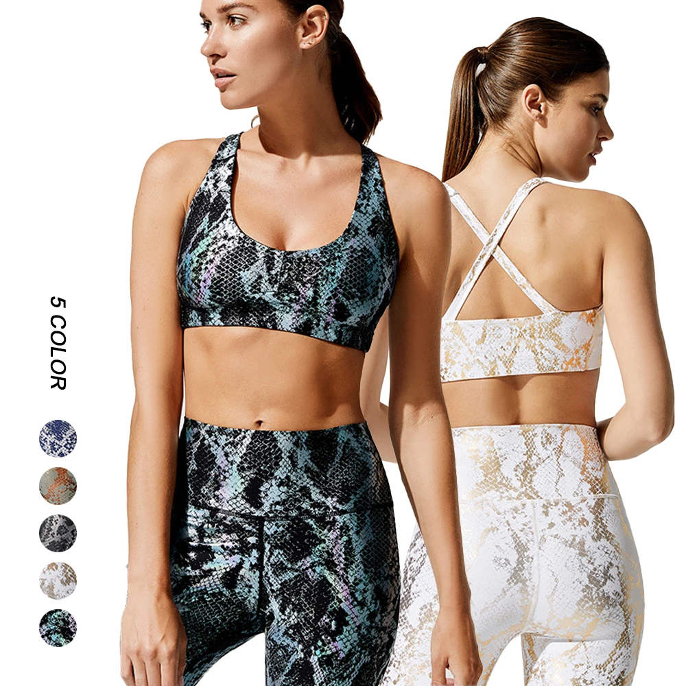 

2022 Women Activewear Two Piece Set Leopard Yoga Legging Sets snakeskin Clothing Workout gym Fitness Sets For Women