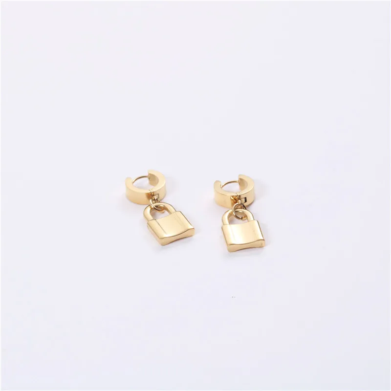 

2020 Trendy Earring 18K Gold Plated Lock Pendant Huggie Earrings for Women Stainless Steel Earrings Wholesale