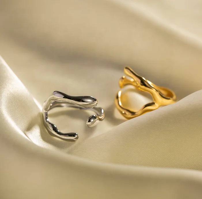 

Irregular Unique Finger Ring Stainless Steel Jewelry Gift Rings 18k Gold Plated Non Tarnish Open Statement Ring Women