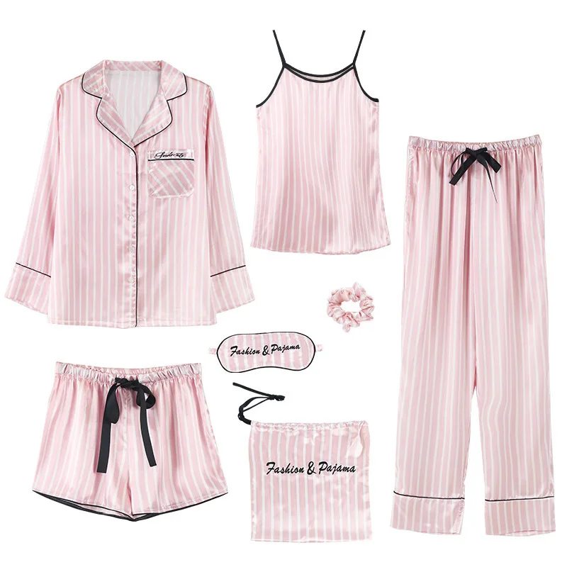 

High Quaily Women's Sleepwear 7pcs Pajamas Set Pjs with Shirt and Eye Mask Cami Top and Shorts