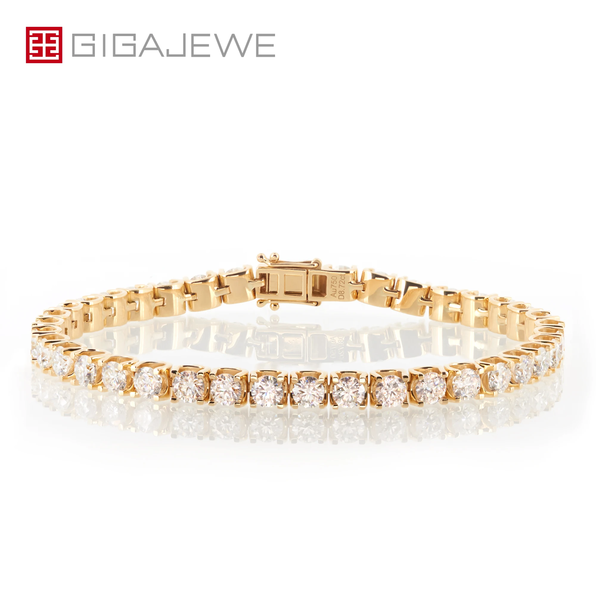 

GIGAJEWE 9CT Yellow Color Moissanite Tennis 9K/14K/18K Yellow Gold 30 pieces Round cut shape Moissanite Tennis Bracelet, White