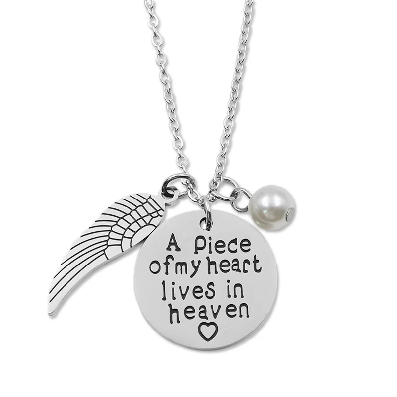

A piece of my heart lives in heaven remembrance miscarriage stainless steel pendant necklace for women memorial jewelry, Silver color