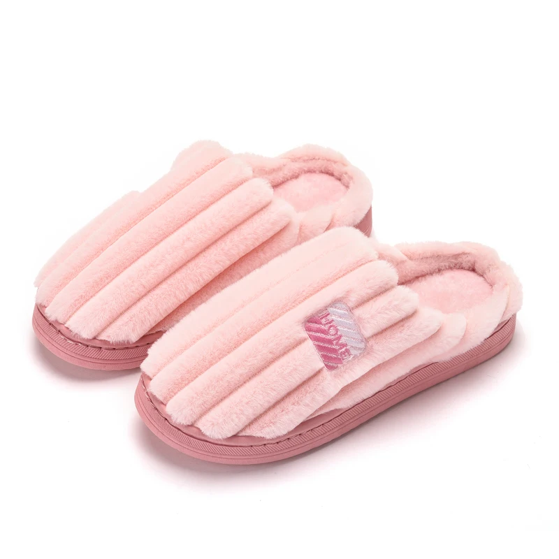 

Fluffy Cotton Plush Slip On Slippers Bedroom Indoor Shoes Warm Winter Ladies Elderly Men Non-Slip Slides, Solid color