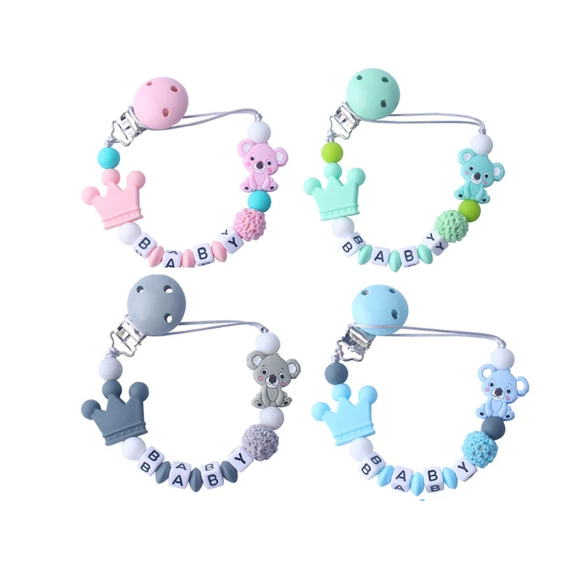 

30cm Baby Pacifier Clip Chain Tooth Glue Anti Falling Chain Small Koala Silicone Bead Baby Pacifier Clip, Multi-colored