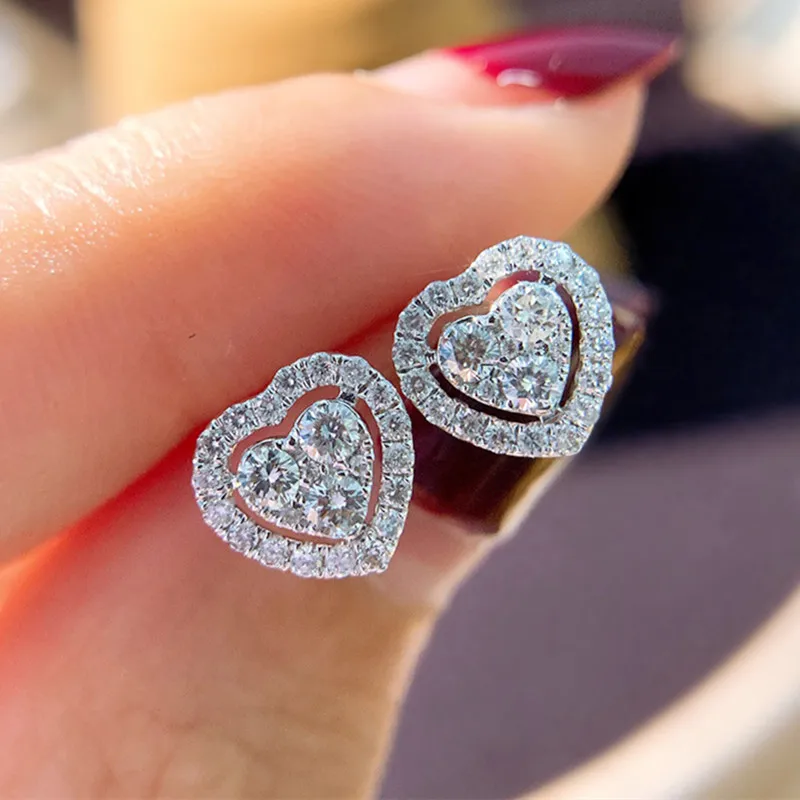 

CAOSHI Hot Sale Claw Pave Sparkling Diamond CZ Small Halo Heart Stud Earrings 5A Zirconia Stud Earrings for Women