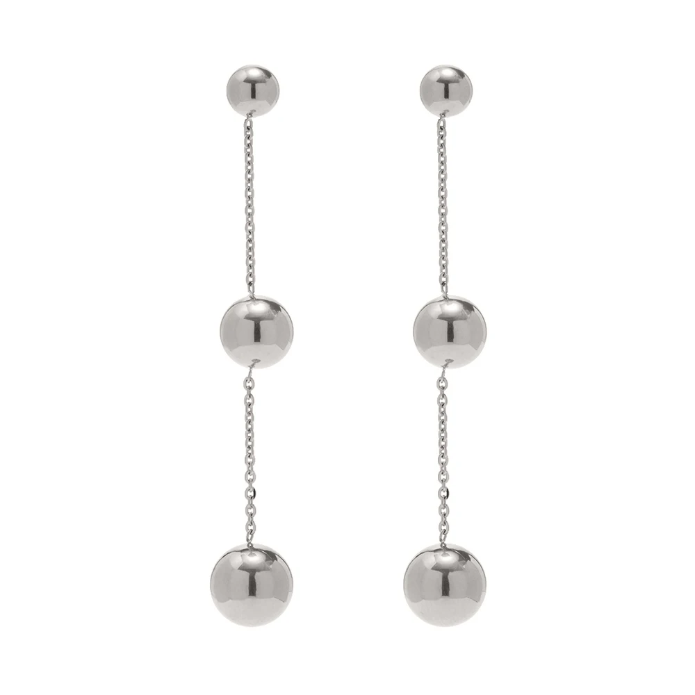 J&D Fashion Jewelry Stainless Steel Glaring Round Bead Dainty Long Tassel Drop Earrings Women Gift