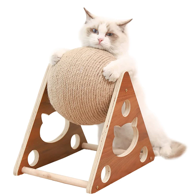 

Solid Durable Wood Interactive Tripod Bite and Wear Resistant Sisal Rope Cat Scratching Ball Cat Grinding Claws