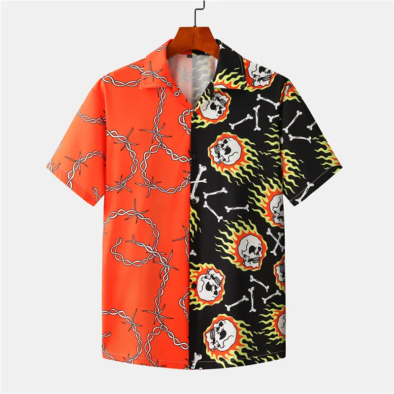 

Camisa Hombre Holiday Hawaii Male Casual Short Sleeve Harujuku Skull Men Fashion Shirt