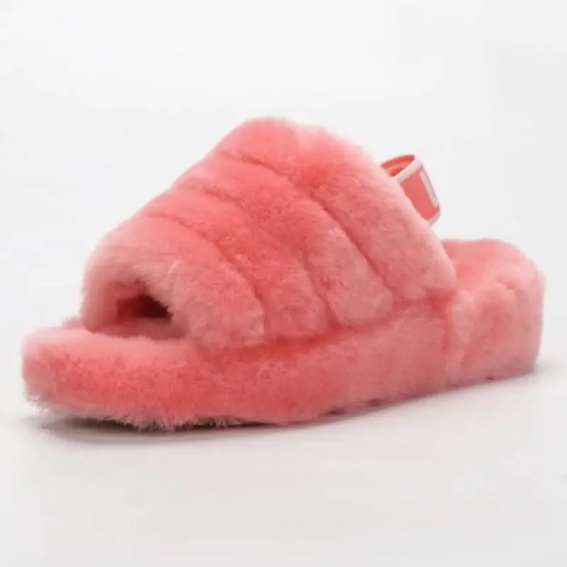 

Wholesale Slippers Plush Warm soft Shoes Indoor Slipper outdoor fur slides sandals new design for Women sandals, Red black white blue