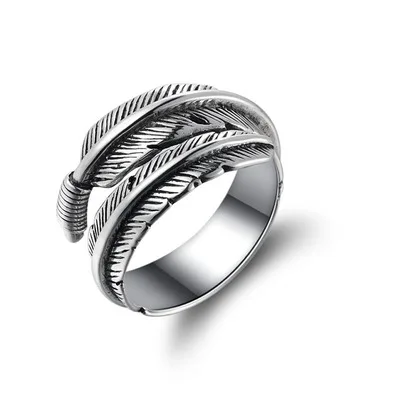 

2021 Retro High-quality Silver Jewelry Thai Silver Not Allergic Personality Feathers Arrow Opening Rings