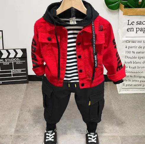 

Spring Autumn Kid Boy Hoddies Trousers and Casual Jacket Clothes Set 3 in 1