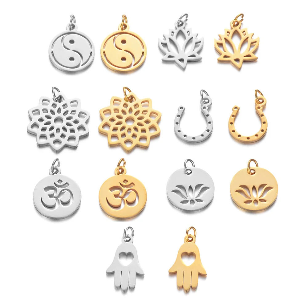 

Wholesale Non fade Gold plated stainless steel horseshoe lotus flower charm for DIY jewelry making