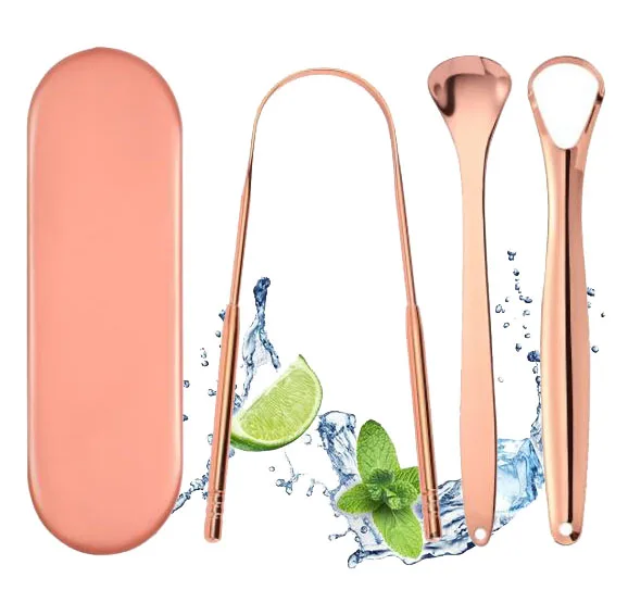 

Amazon Hot Selling zero Waste Reduce Bad Breath tongue spatula stainless steel 304 tongue scraper tongue cleaner set