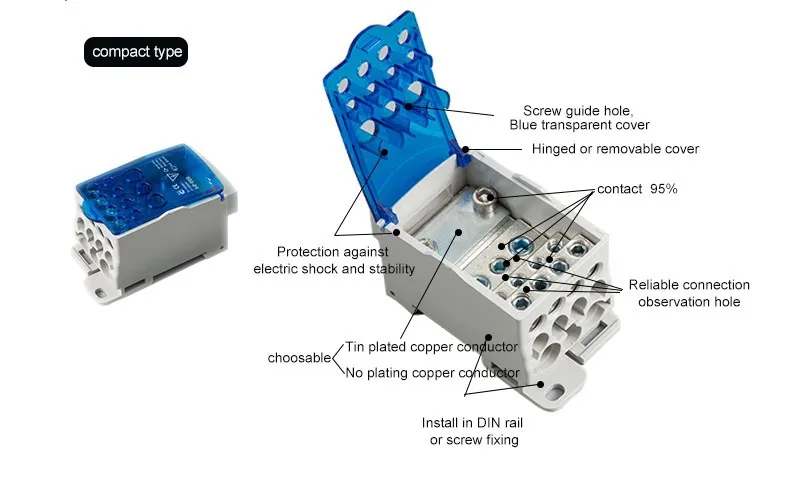 Jut11250 250a/1000v Din Rail Electrical Terminal Block Ukk250