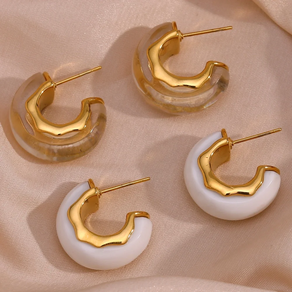 Chunky C Shape Acrylic Earring Non Tarnish Stainless Steel Earrings 18k Gold Plated Earrings