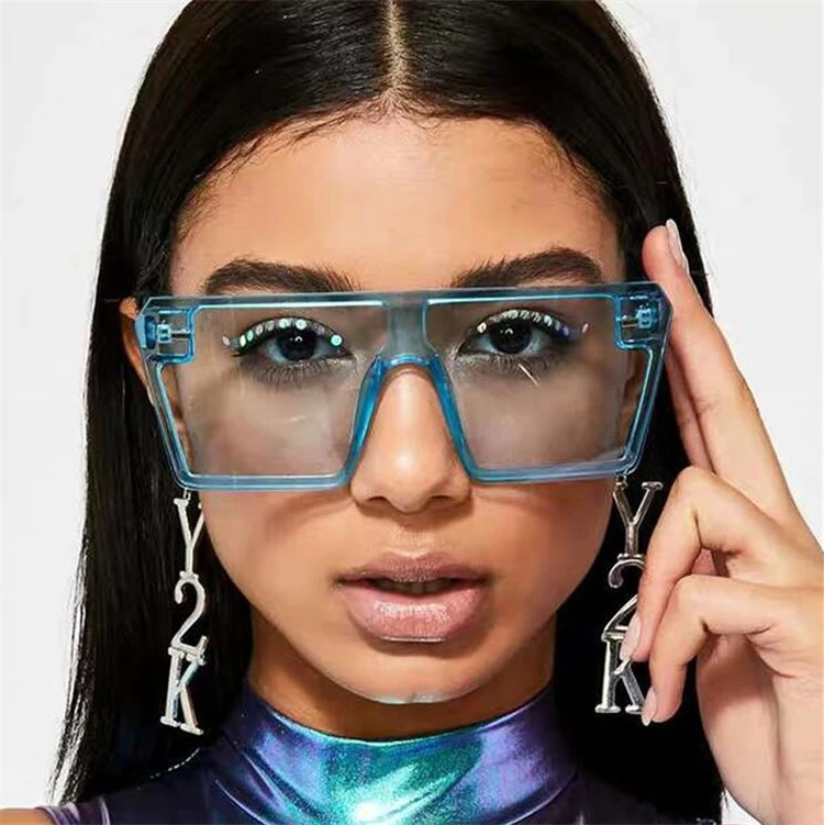 

2021 Fashion Brand Designer Sun Glasses Oversized Square Ladies Vintage Clear Shades Sunglasses Women, As pictures or customized color