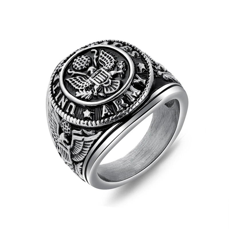 

Hot selling domineering punk style engraved animal pattern letter titanium steel stainless steel ring for men