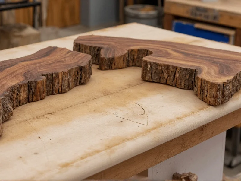 Hand-sanded reclaimed wood pieces on workbench