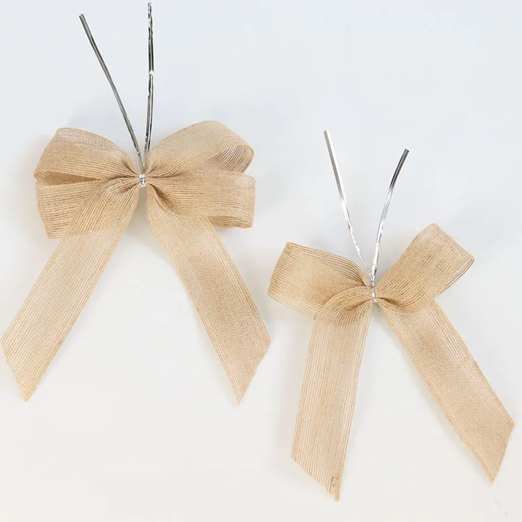 Wholesale Premade Natural Jute Burlap Ribbon Bows For Christmas