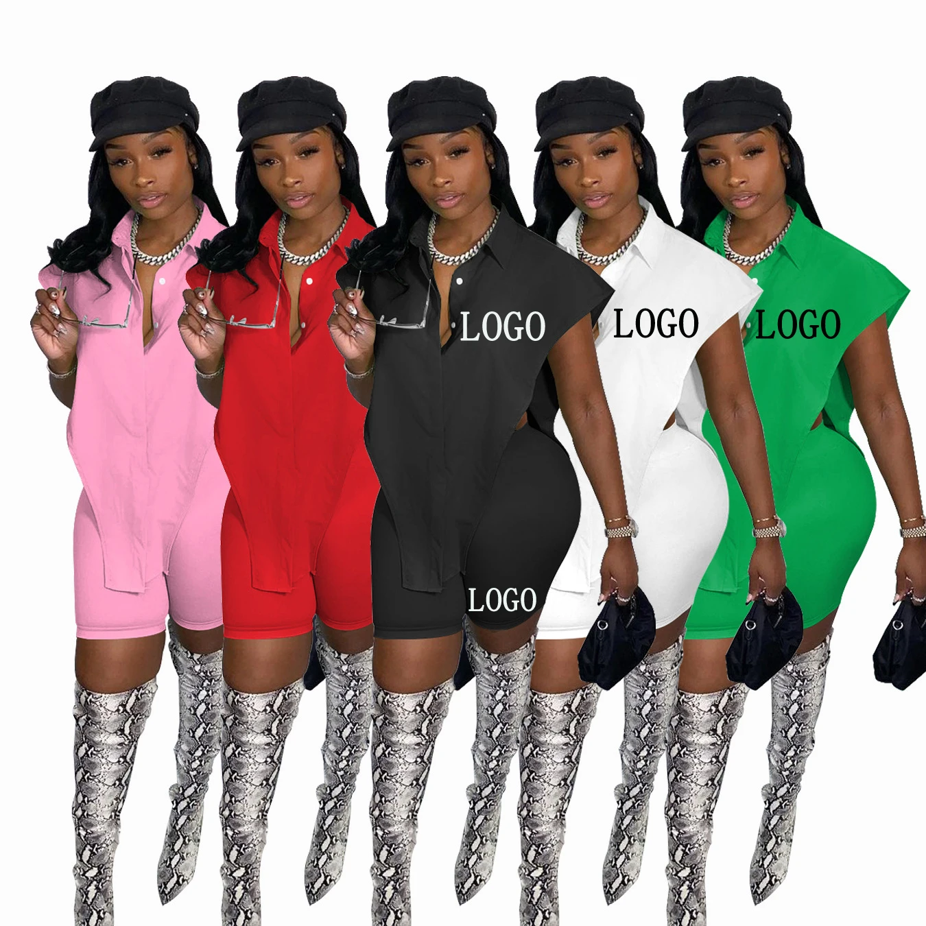 

button up summer clothes 2022 shorts set for woman two piece short set