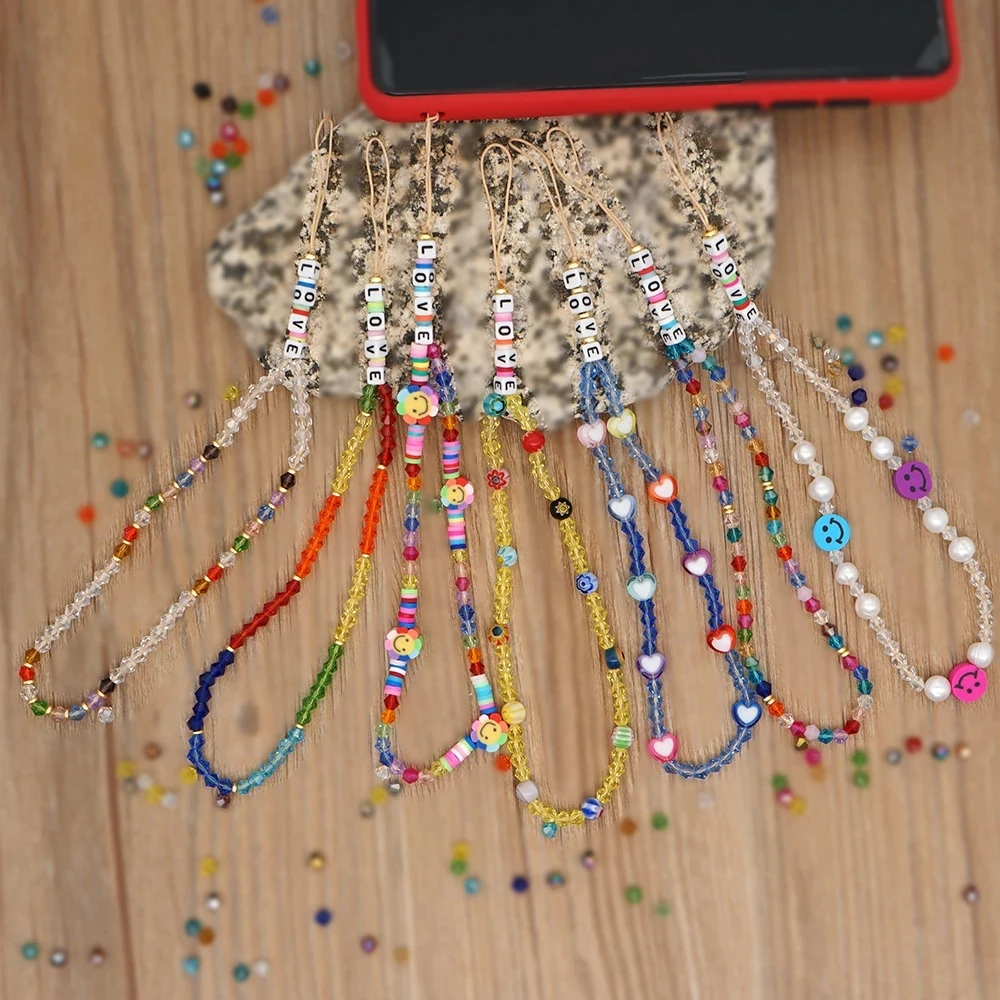 

Candy Color Acrylic Bead Mobile Phone Lanyard LOVE Letter Anti-lost Phone Strap Chain Cellphone Case Hanging Cord Boho Jewelry